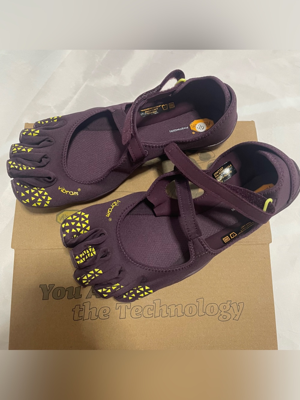 Vibram Women's Five-Toe Grip Sandals in Plum with Yellow Accents